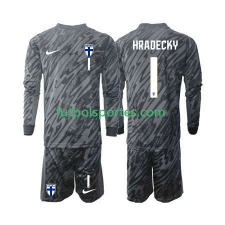 Camiseta Finlandia HRADECKY 1 Portero Niño Primera Equipación 2024 Manga Larga